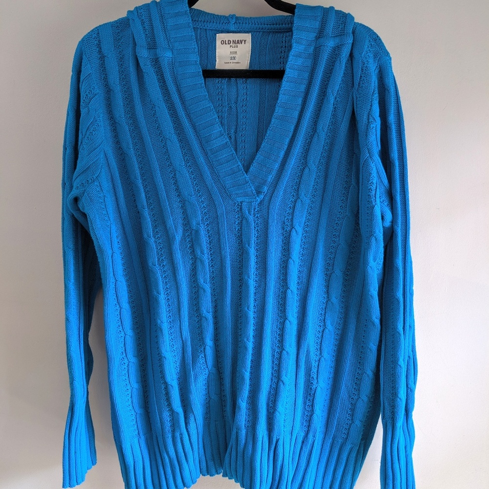 Teal Hooded Cable-knit Sweater